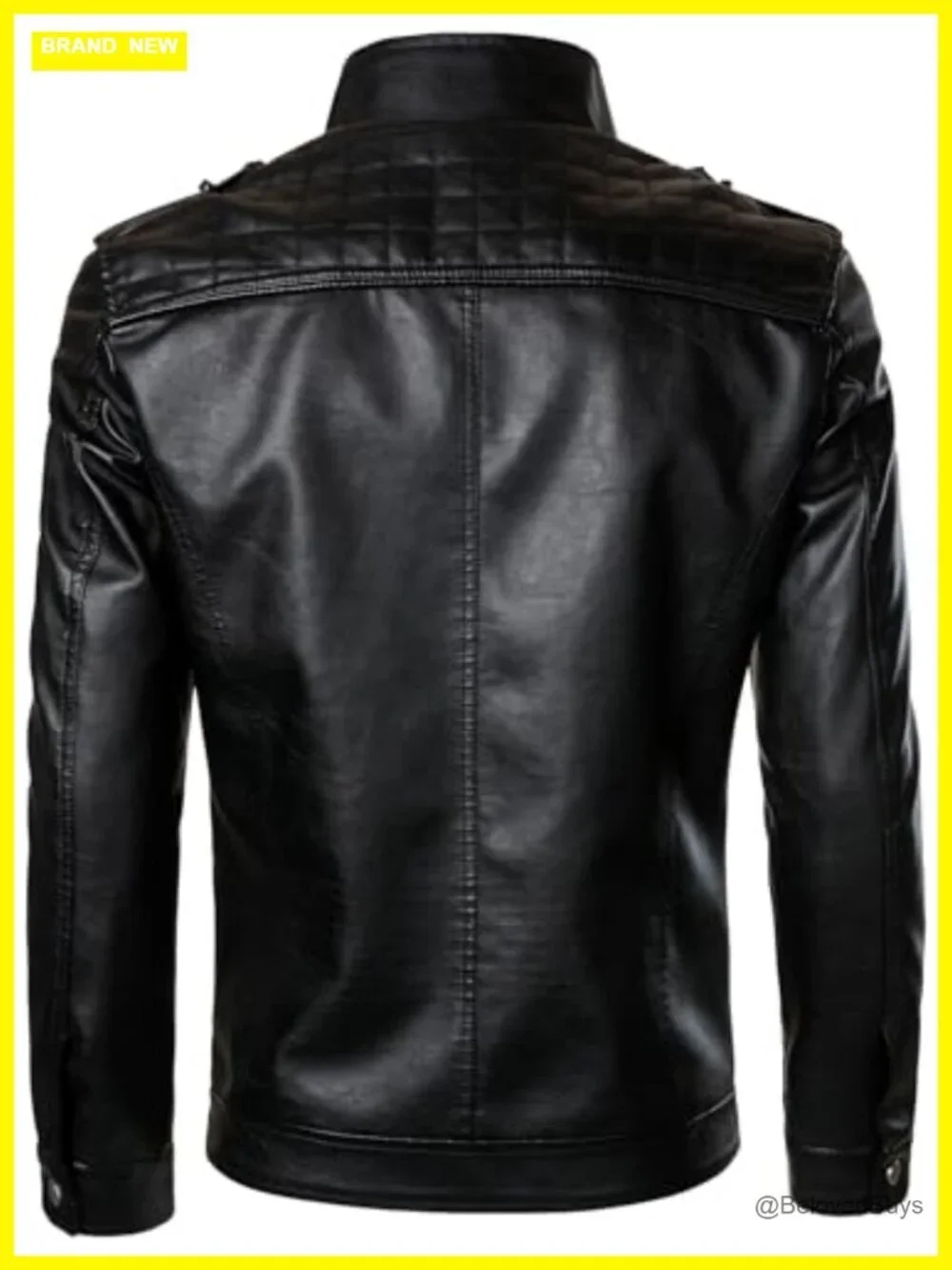 Men's Faux Leather Motorcycle Jacket with Diamond Pattern and Zipper Pockets